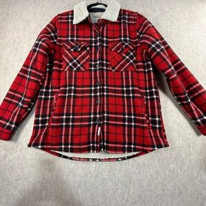 Soho Threads Red Black Plaid Fleece Sherpa Lined Shacket Jacket Mens Medium